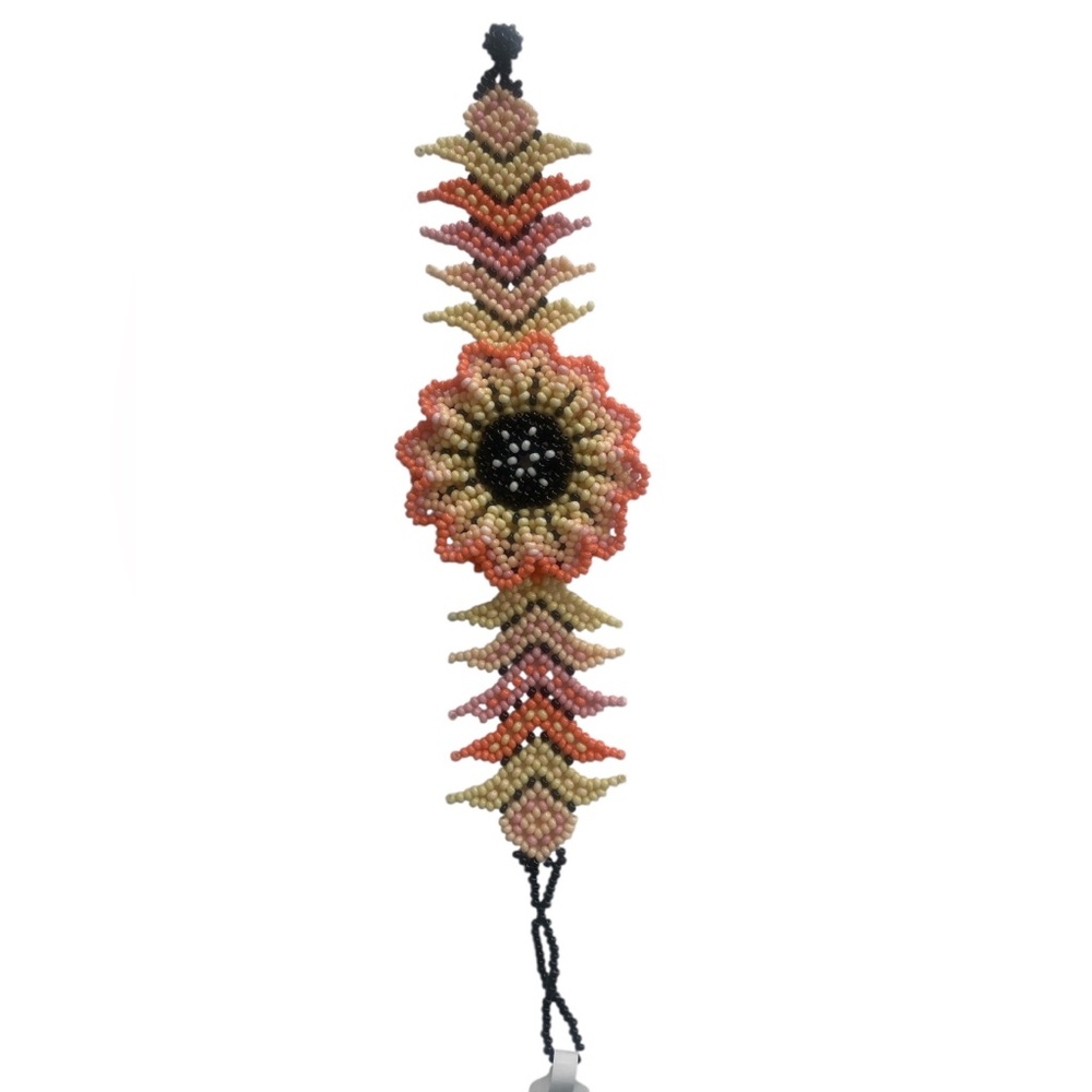Mexican Huichol Beaded Bracelet, Czech Glass Beads, Flower - Picture 4 of 7